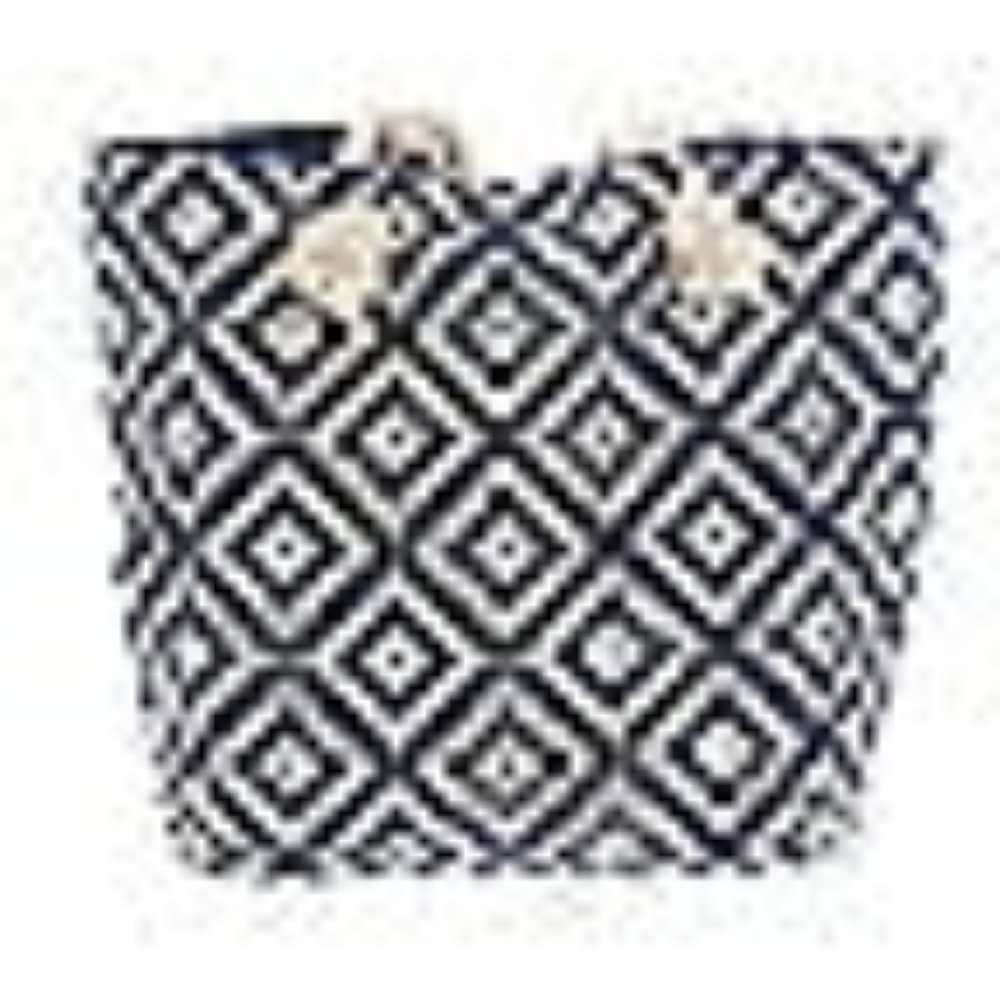Summer and Rose Brittney Geometric Tote Beach Bag Navy Blue Cream Medium - Picture 2 of 14